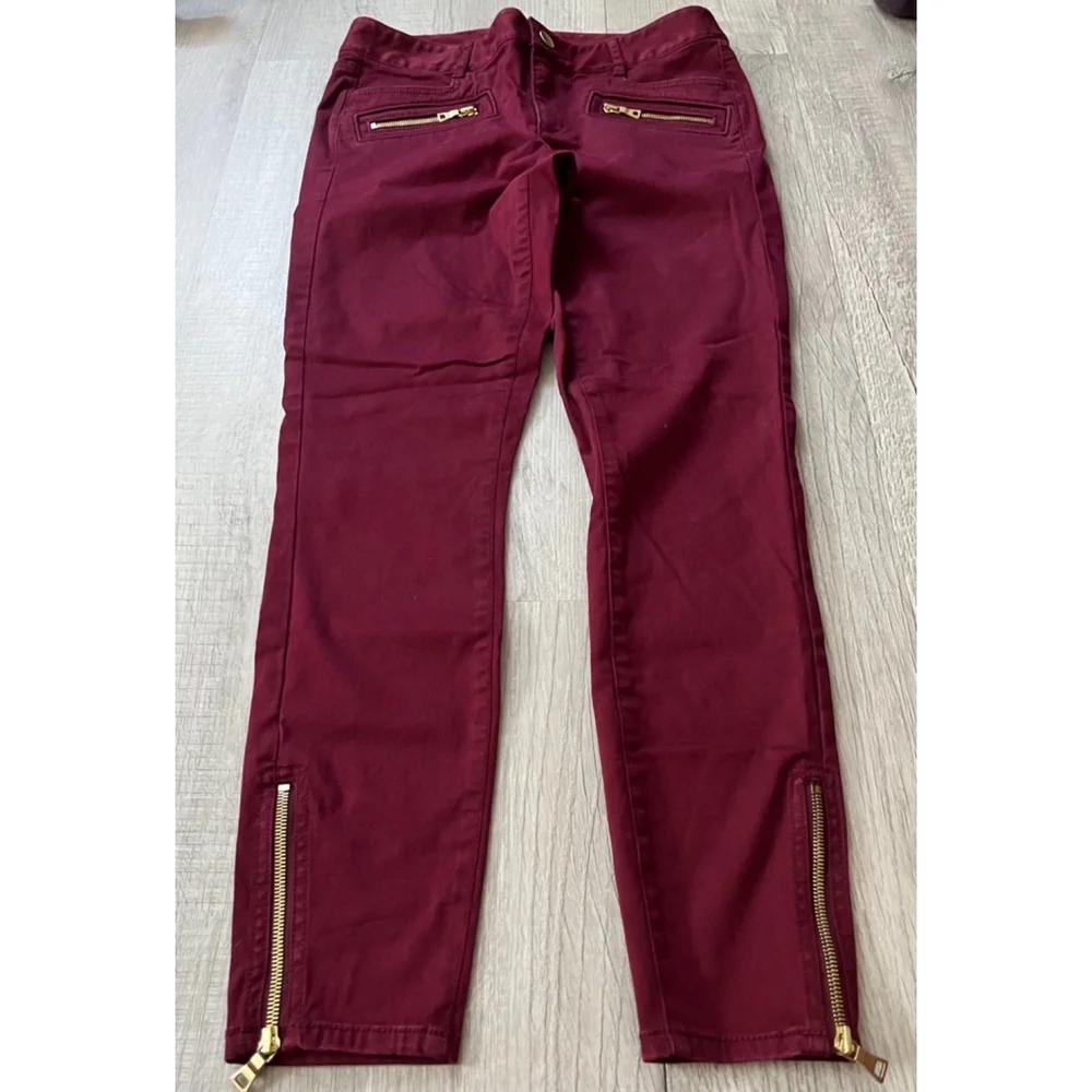 Loft Marisa maroon pants hem zip size 4